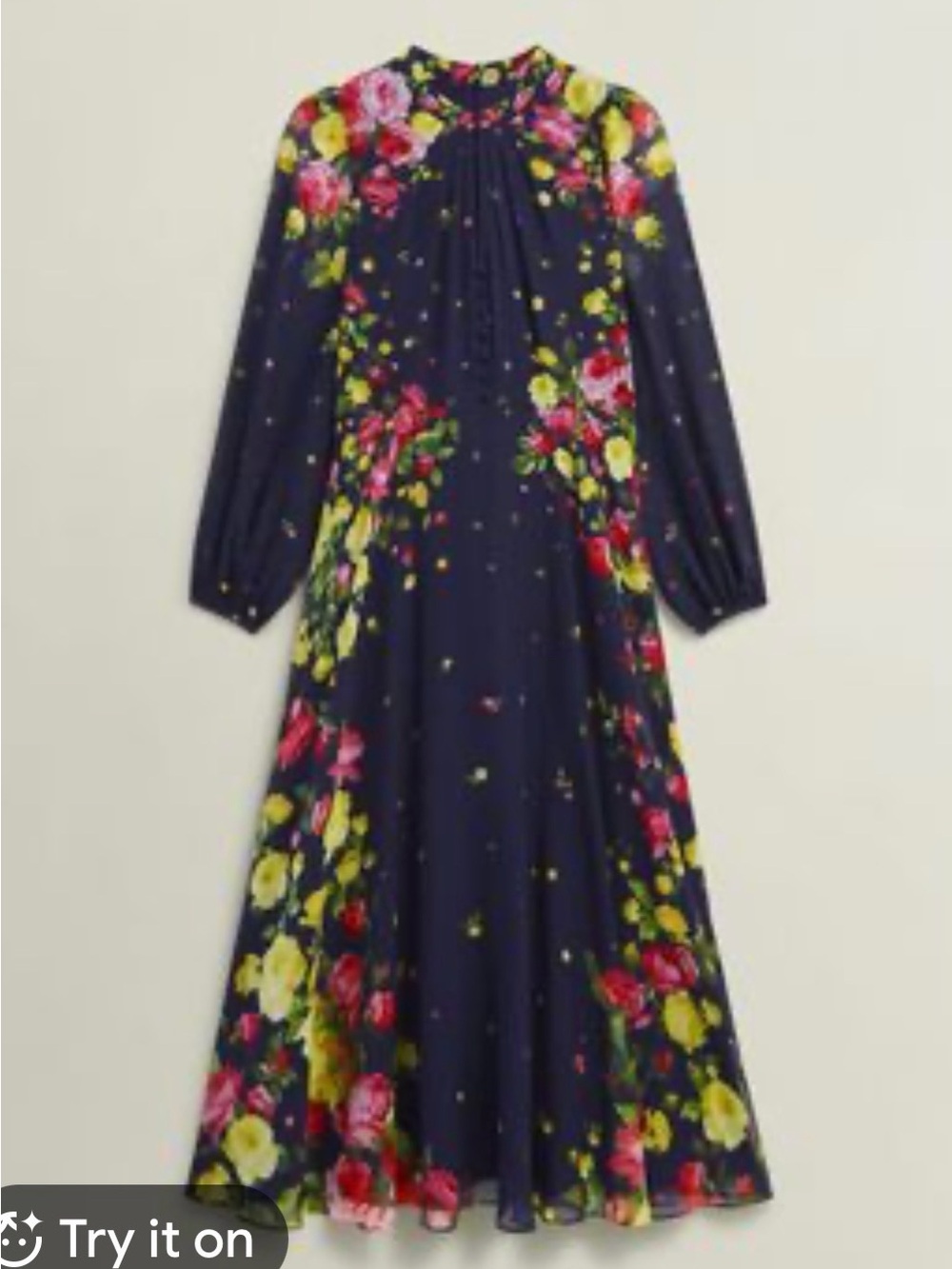 Women's Navy Floral Long-Sleeve Midi Dress, size 14